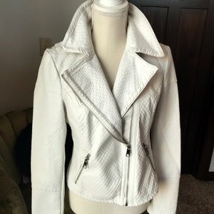 NWT White Leather Jacket size small black rivet